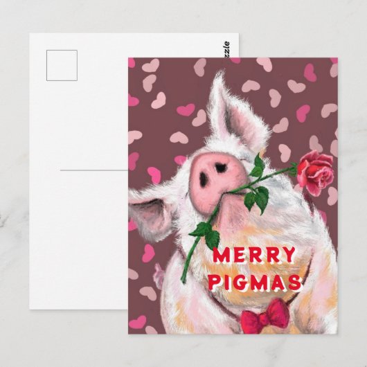Funny Christmas Kaart Gentleman Pig met Roos (Voorkant / Achterkant)