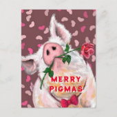 Funny Christmas Kaart Gentleman Pig met Roos (Voorkant)