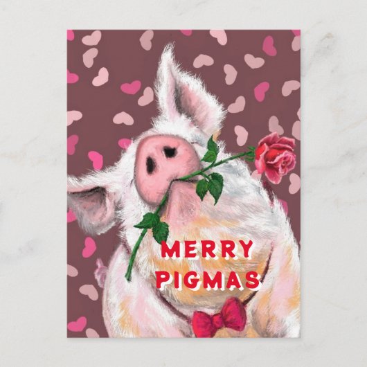 Funny Christmas Kaart Gentleman Pig met Roos (Voorkant)