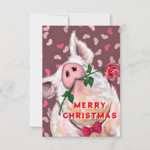 Funny Christmas Kaart Gentleman Pig met Roos