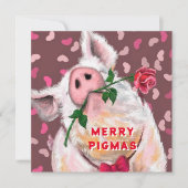 Funny Christmas Kaart Gentleman Pig met Roos (Voorkant)