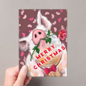 Funny Christmas Kaart Gentleman Pig met Roos Acryl Uitnodigingen (Insitu (Draagbaar))