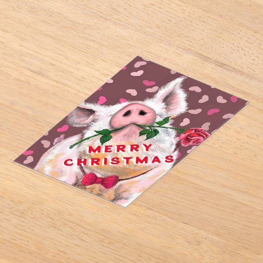 Funny Christmas Kaart Gentleman Pig met Roos Acryl Uitnodigingen (Laagn)