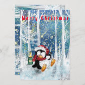 Funny Christmas Kaart Happy Party Penguin (Voorkant / Achterkant)