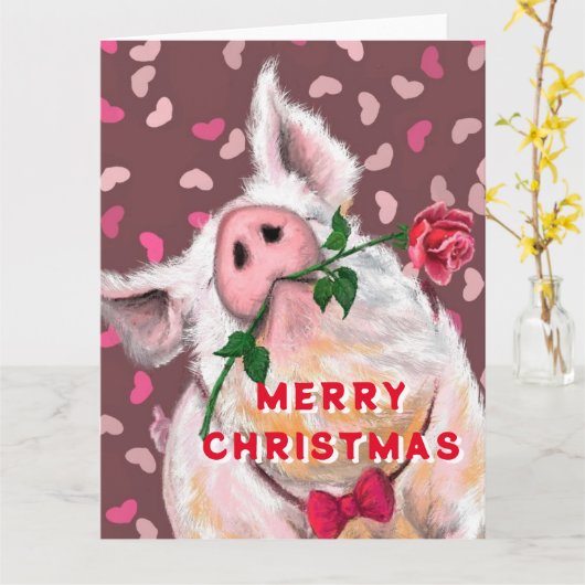 Funny Christmas Kaart met Gentleman Pig (Gele Bloem)