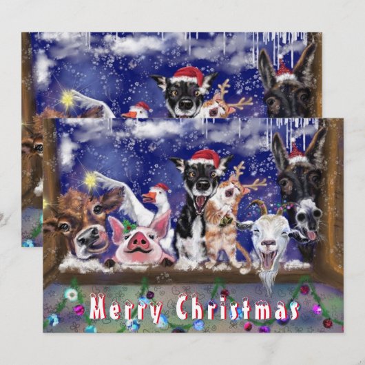 Funny Christmas Kaart met Happy Boerderij Animal P (Voorkant / Achterkant)