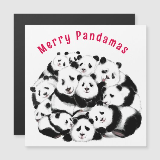 Funny Christmas Kaart met Happy Family Panda's (Voorkant / Achterkant)