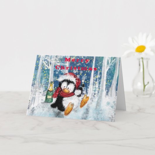 Funny Christmas Kaart met Party Penguin (Kleine Plant)