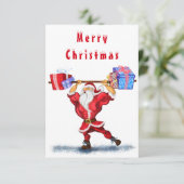 Funny Christmas Kaart Santa met Cadeaus (Staand voorkant)