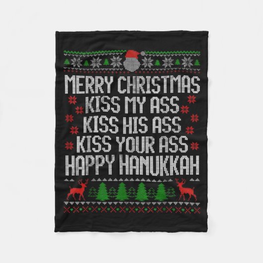 Funny Christmas Kiss My Happy Hanukkah Humor  Fleece Deken (Voorkant)