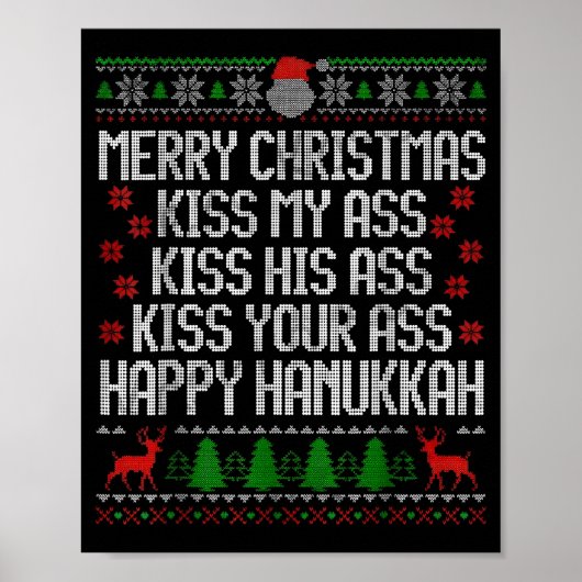 Funny Christmas Kiss My Happy Hanukkah Humor Poster (Voorkant)