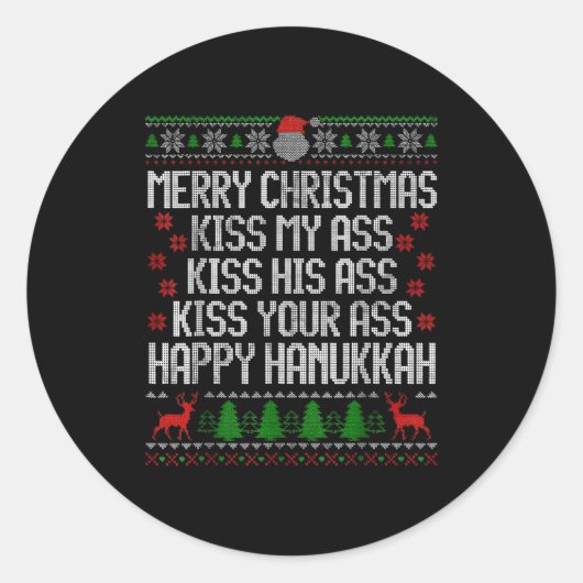 Funny Christmas Kiss My Happy Hanukkah Humor  Ronde Sticker (Voorkant)