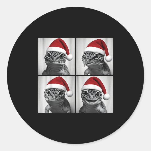 Funny Christmas Leopard Gecko Santa Photo Booth  Ronde Sticker (Voorkant)
