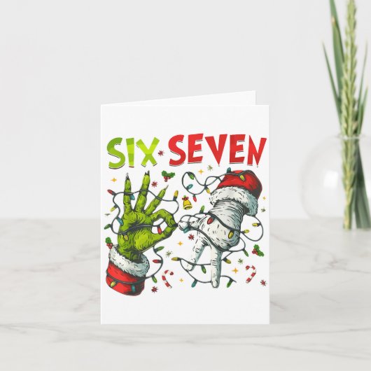 Funny Christmas Lights 6 7 Meme Six Seven Matching Kaart (Voorkant)