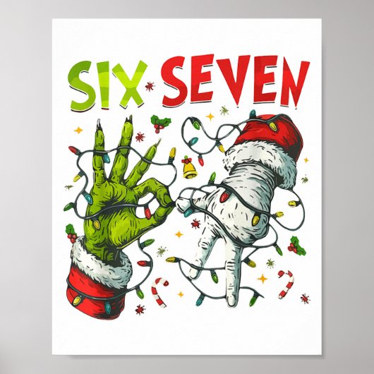 Funny Christmas Lights 6 7 Meme Six Seven Matching Poster (Voorkant)
