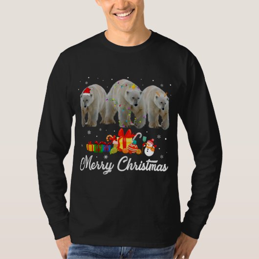 Funny Christmas Lights Xmas Pyjama Polar Beer Anim T-shirt (Voorkant)