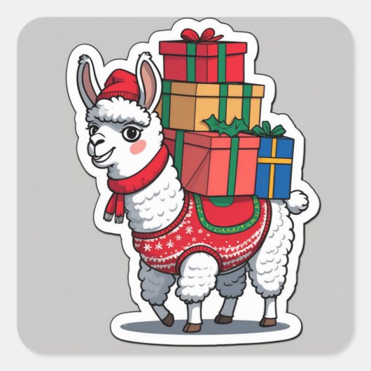 Funny Christmas Llama Design – “Fa La La Llama” Vierkante Sticker (Voorkant)