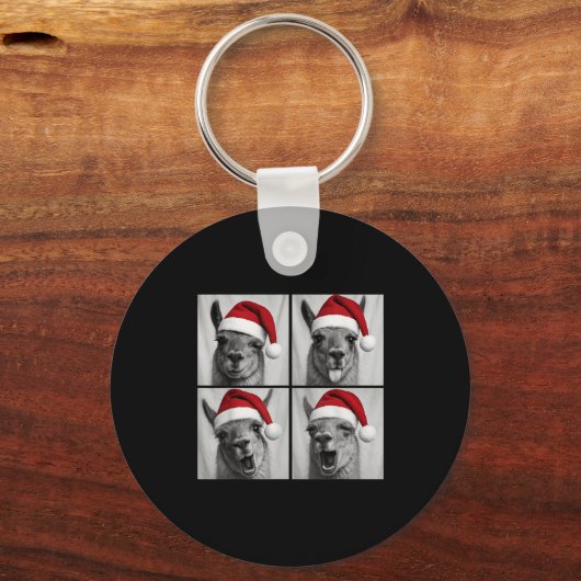 Funny Christmas Llama Santa Photo Booth  Sleutelhanger (Voorkant)