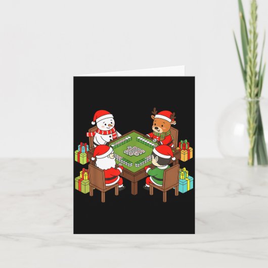Funny Christmas Mahjong Santa Snowman Elf Reindeer Kaart (Voorkant)