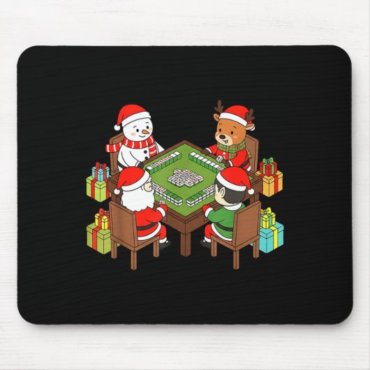 Funny Christmas Mahjong Santa Snowman Elf Reindeer Muismat (Voorkant)