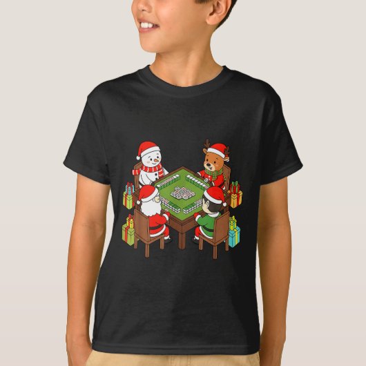 Funny Christmas Mahjong Santa Snowman Elf Reindeer T-shirt (Voorkant)