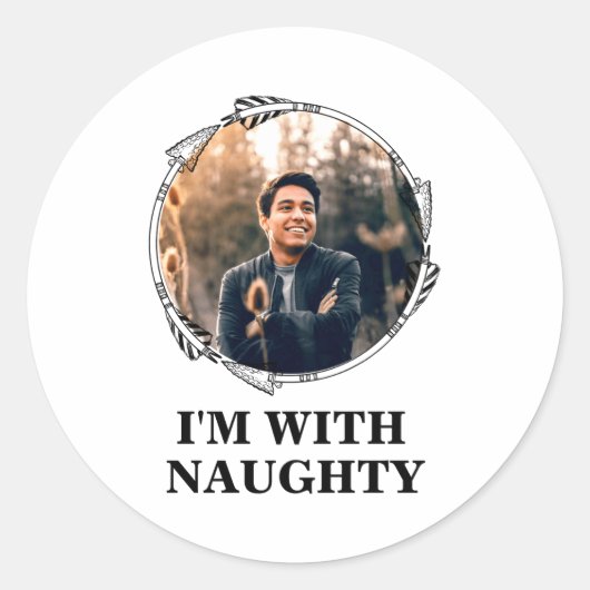 Funny Christmas Matching Couple Naughty Nice Photo Ronde Sticker (Voorkant)