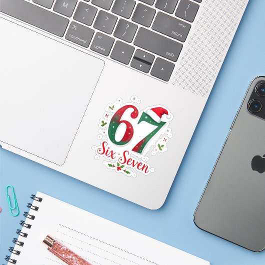 Funny Christmas Meme Six Seven 67 6 7 Holiday Sticker (Laptop met iPhone)
