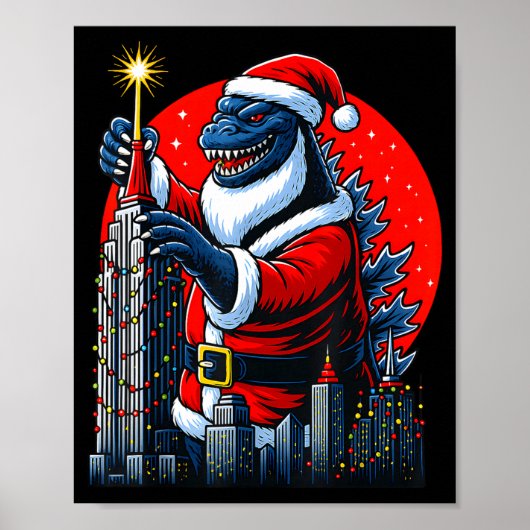 Funny Christmas Monster Santazilla Holiday Dinosau Poster (Voorkant)
