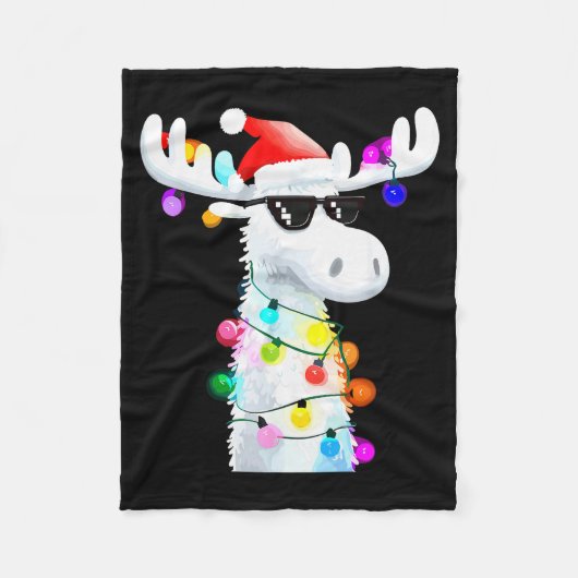 Funny Christmas Moose With Sungles And Holiday Lig Fleece Deken (Voorkant)