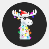 Funny Christmas Moose With Sungles And Holiday Lig Ronde Sticker (Voorkant)