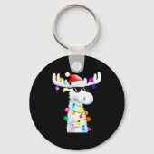 Funny Christmas Moose With Sungles And Holiday Lig Sleutelhanger (Voorkant)