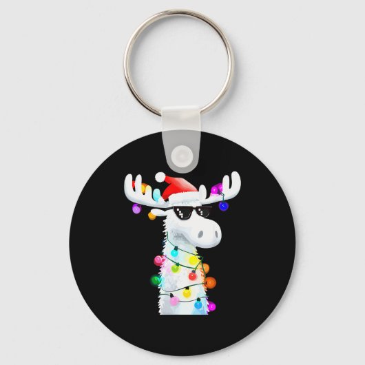 Funny Christmas Moose With Sungles And Holiday Lig Sleutelhanger (Voorkant)