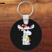 Funny Christmas Moose With Sungles And Holiday Lig Sleutelhanger (Voorkant)