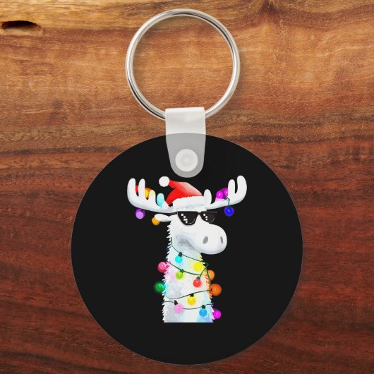 Funny Christmas Moose With Sungles And Holiday Lig Sleutelhanger (Voorkant)