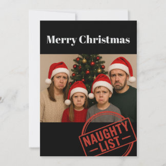 Funny Christmas Naughty List Family Photo  Holiday Feestdagenkaart