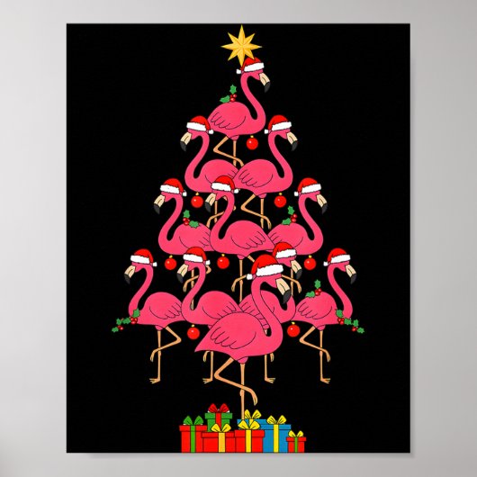 Funny Christmas Nk Flamingo Tree Holiday Bird Love Poster (Voorkant)