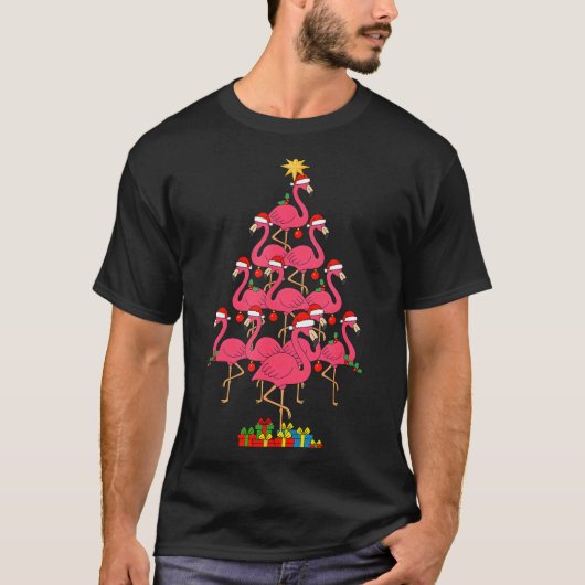 Funny Christmas Nk Flamingo Tree Holiday Bird Love T-shirt (Voorkant)
