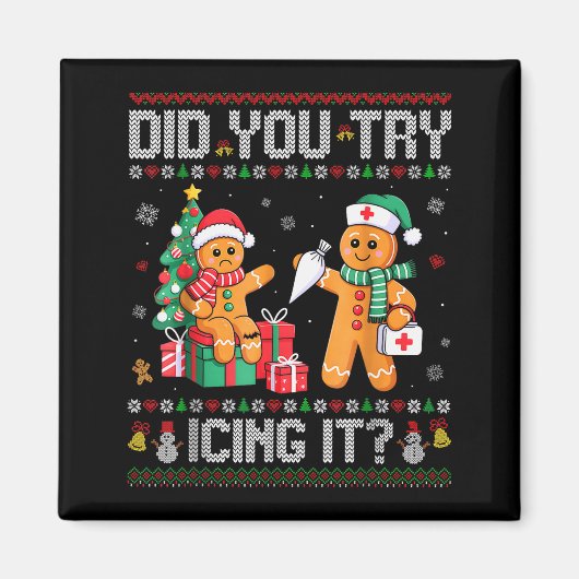Funny Christmas Nurse Did You Try Icing It_ Ginger Magneet (Voorkant)