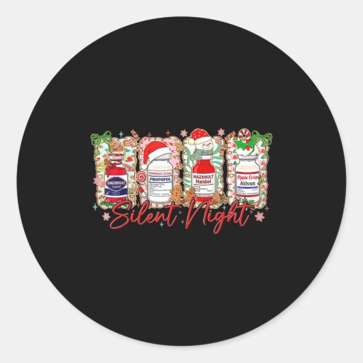 Funny Christmas Nurse Silent Night Medical Humor  Ronde Sticker (Voorkant)