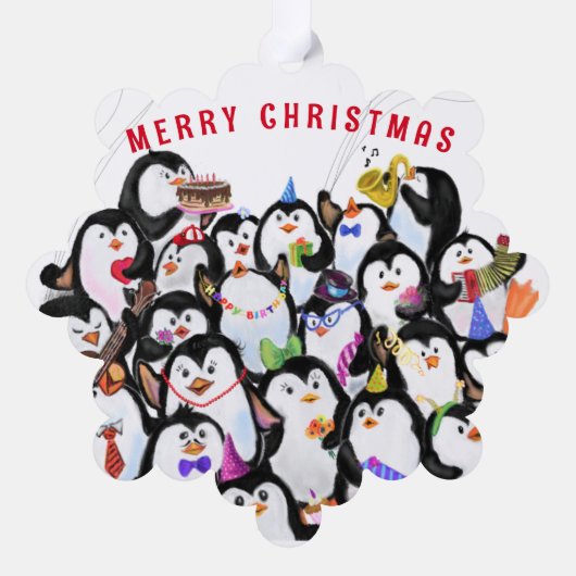 Funny Christmas Ornament Kaart Happy Penguins Part (Achterkant)