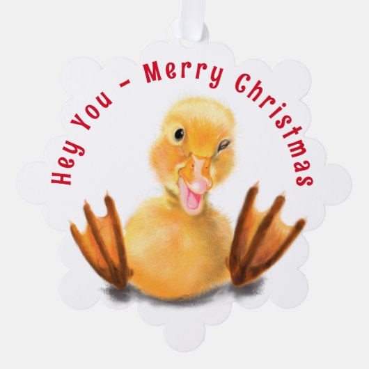 Funny Christmas Ornament Kaart Happy Playful Duck (Voorkant)
