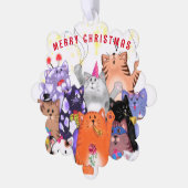 Funny Christmas Ornament Kaart met Happy Cat Party (Links)