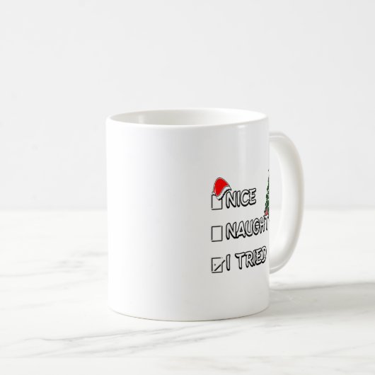 Funny Christmas Pajama Lights Nice Naughty I Tried Koffiemok (Voorkant rechts)
