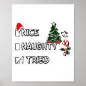 Funny Christmas Pajama Lights Nice Naughty I Tried Poster (Voorkant)