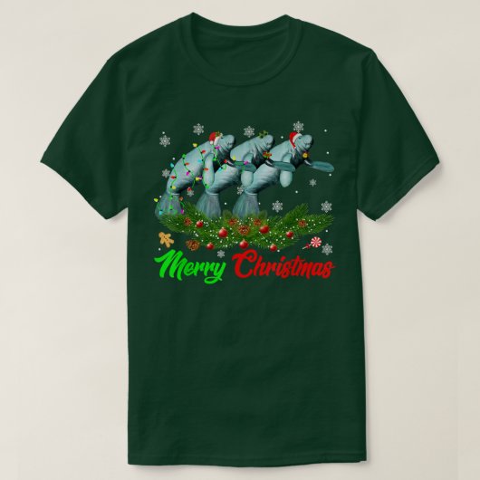 Funny Christmas Pajama Manatee Hat Santa Xmas Ligh T-shirt (Design voorkant)