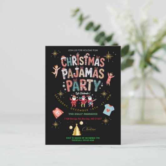 Funny Christmas Pajamas Party Chalkboard Briefkaart (Staand voorkant)