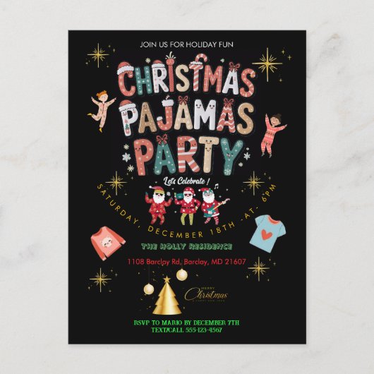 Funny Christmas Pajamas Party Chalkboard Briefkaart (Voorkant)