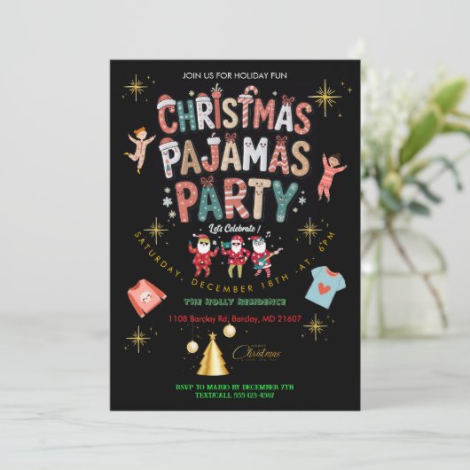 Funny Christmas Pajamas Party Chalkboard Kaart (Staand voorkant)