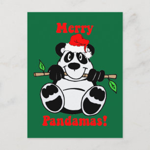 Funny Christmas Panda Bear Feestdagenkaart