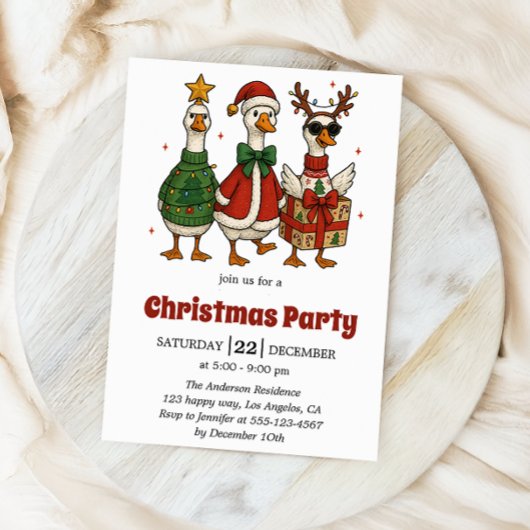 Funny Christmas Party Invitation | Festive Ducks   Kaart